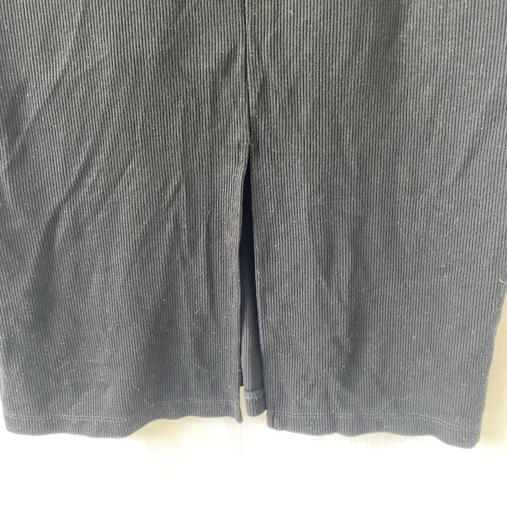 Marine Layer Lexi Ribbed Midi Dress Sz M Black Short Sleeve Mock Neck Lined - Picture 11 of 13